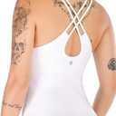 RUNNING GIRL Yoga Tank Tops for Women Built in Shelf Bra B/C Cups Strappy Back Activewear Workout Compression Tops (X-Large, D-white)