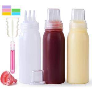 Werduoland 3 Hole Squeeze Bottles for Sauces Plastic Condiment Squeeze Bottles Ketchup Dispenser Salad Dressing Container Squirt Kitchen Squeeze Bottles for Oil BBQ Paint Pancake Art 3 Pcs 13oz/380ML