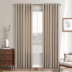 Taupe Linen Curtains 84 Inches Long for Living Room Grommet Ring Top Rustic Farmhouse Semi Sheer Light Filtering Window Curtain Dining Room Thick Flax Linen Textured Drapes Burlywood Birch Greige