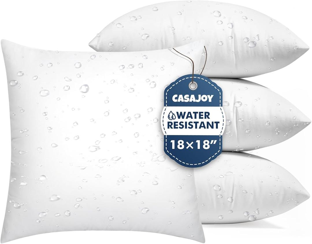 Pack of 4 18x18 Outdoor Pillow Inserts, Water Resistant Throw Pillow Inserts, Cushion Inner Pads for Patio, Furniture, Sofa, Bed, Living Room, Garden Decorative Waterproof Pillow Inserts