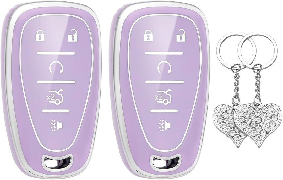 LECART Purple Key Fob Cover Fit for Hyundai Elantra Sonata Tucson Santa Fe Kona Ioniq 6 2025 2024, 5 Buttons Soft TPU Protective Case with Stylish Keyring, Full Protection Design 2 Pack