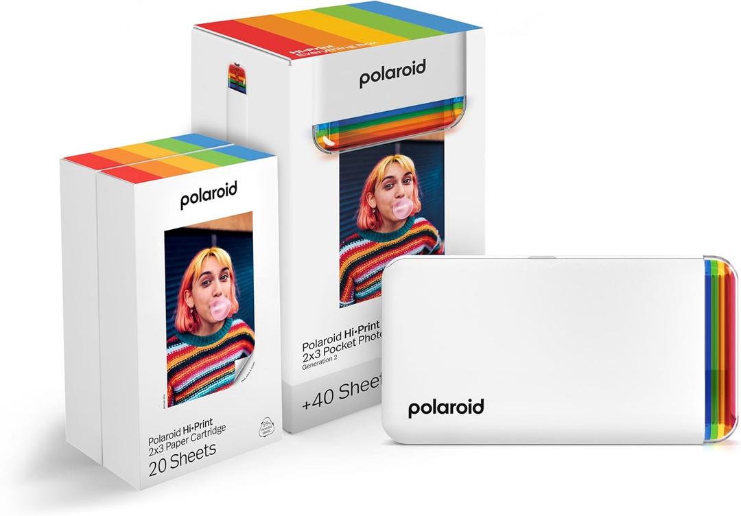 Polaroid Hi-Print + Paper Bundle - 2nd Generation Bluetooth Connected 2x3 Pocket Photo Dye-Sub Printer - White Printer + 40 Photos (6438)