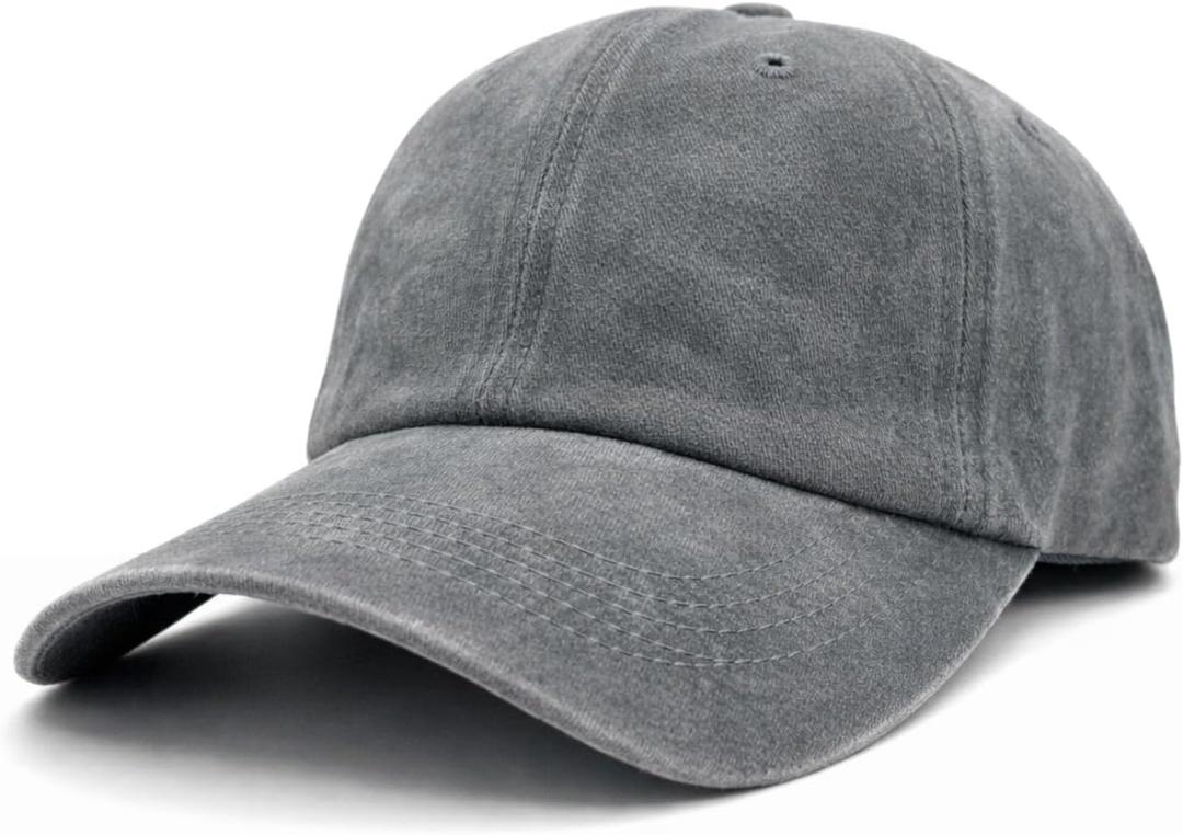 Washed Baseball Cap for Men Women, Vintage Cotton Dad Hat, Adjustable Strap, Soft Lightweight Low Profile Casual Everyday Hat (Grey)