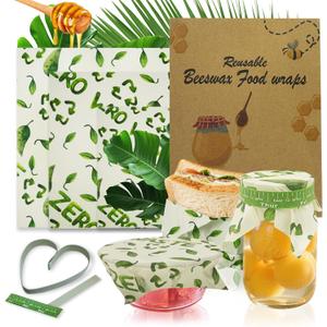 Reusable Beeswax Bowl Covers with Elastic Bands, 3 Sizes Washable Food Wraps for Bread Proofing, Lunch Packing, Cheese, Fruit, Vegetables and Leftovers, 14 x 13 in, 11 x 10 in and 8 x 7 in