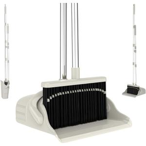 Broom and Dustpan Set, Gray Yellow 52-Inch Adjustable Handle Upright Broom with Clip-Together Storage for Home, Kitchen, Office, Apartment