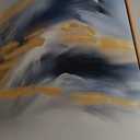 Large Abstract Navy Blue Gold Framed Canvas Wall Art,Watercolor Brush Stroke Wall Decor,Neutral Geometric Wave Artwork,Modern Minimalist Shape Art Print for Living Room,Bedroom,Office-24"x36"x3