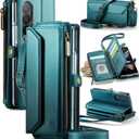 Strapurs Crossbody Wallet Case Compatible with Samsung Galaxy Z Fold 4 with RFID Blocking Card Holder & Pen Holder Slot Soft PU Leather Shoulder Strap Zipper Pocket Purse Fold 4 Phone Case, Blue Green