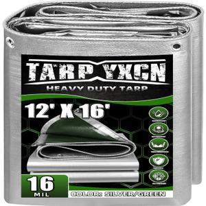 Extra Heavy Duty Tarp 12x16 Ft, 16 Mil Thick Waterproof Poly Tarps Cover UV Resistant, Rip & Tear Proof with Metal Grommets Every 20 Inches (Silver/Green)