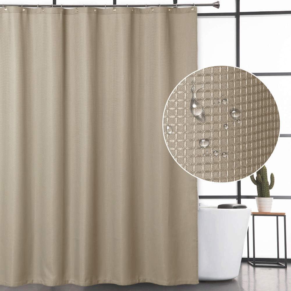 CAROMIO Waffle Fabric Shower Curtain, Hotel Quality Waffle Weave Fabric Shower Curtains for Bathroom with Metal Grommets, Taupe, 72x72 Inch (72"W x 72"L (Pack of 1), Plaza Taupe)