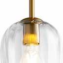 Clear Glass Lampshade Chandelier, Kitchen Ceiling Hanging Lamp Island Light, 5.9" Mini Brushed Gold Modern Pendant Lighting Fixture for Dining Living Room, Entryway