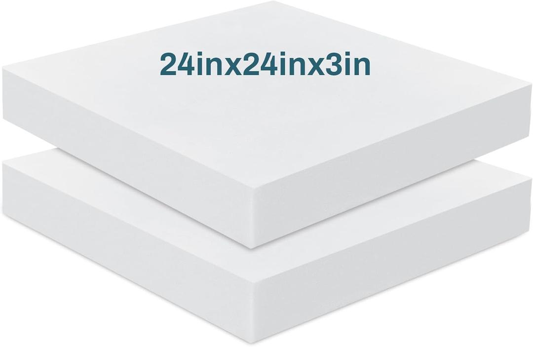 Frienda 2 Pack 3" x 24" x 24"Upholstery High Density Foam Cushion Replacement Square Cut to Size Foam Couch for Chair Couches Padding Shipping Packing DIY Cosplay Projects(White)