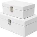 Faux Leather Decorative Jewelry Storage Organizer Boxes Set of 2, White
