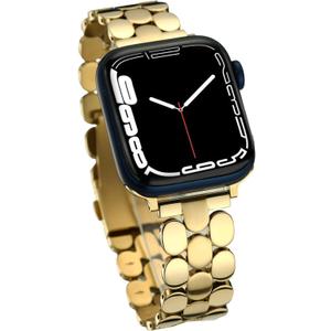 Designer Band for Apple Watch 40mm 41mm 42mm 38mm 44mm 45mm 46mm 49mm for Women, Stainless Steel Dressy Bands Compatible with Apple Watch Series 11,10,Se,9,8,7,6,5,4,3,2,1 for iWatch (14k Light Gold - Regular)