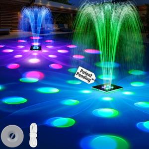 Patent Solar Fountain,Floating Solar Pool Fountain with 9 Lights&Anchor,Large Solar Powered Water Fountain for Above Ground Pool Fountain Pump, Waterproof Floating Fountain for Pool-Dark Blue