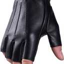 Fingerless Driving Gloves PU Faux Leather Outdoor Sport Half Finger Glove for Men Women Teens (S)