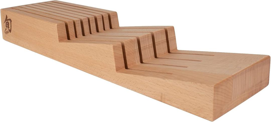 Shun Drawer Knife Tray, 7 Slot Wooden Knife Holder, Genuine Beechwood, Kitchen Storage for Professional and Home Chefs