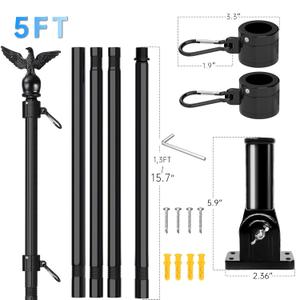 LETSTRY 5FT Flag Pole Kit for House with Solar Light and Adjustable Bracket, 1" Thickened Stainless Steel Outside Wall Mount Flagpole for 3x5 American Flag, for Residential, Outdoor or Porch (Black)