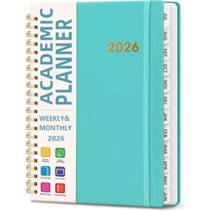 Academic Planner 2026 - Hardcover Weekly & Monthly Calendar Agenda, Daily Planner for Students & Teachers, 8.5" x 6.3" Portable SizeDaily Agenda Book with Tabs, College Organizer Notebook (green)