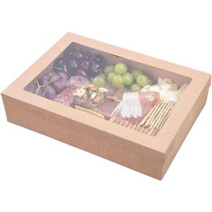 Restaurantware Cater Tek 14.3 x 10 x 3.2 Inch Catering Boxes 10 Insert Tab Lock Baked Goods Boxes - Window Lids Easy Assembly Kraft Paper Window Pastry Boxes For Charcuterie Or Cupcakes