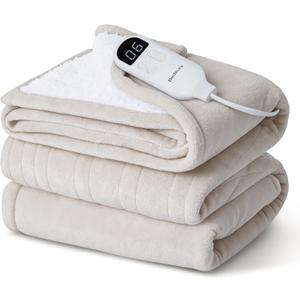 Bedsure Electric Blanket Full Size with Preheat Function - Soft Flannel Heated Blanket Full, Fast Heating with 6 Time Settings (Up to 10H) & 6 Heat Settings, Gifts for Grandma (72x84 inches, Cream)