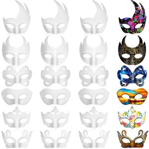 Leyndo 24 Pcs Paper Mache Masks Half Face White Masquerade Mask DIY Blank Mardi Gras Halloween Cosplay Party (Stylish Style)