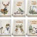 Geyoga 6 Pcs Christmas Kitchen Towels Snowman Christmas Dish Hand Towels Absorbent Xmas Truck Reindeer Vintage Tea Dishcloths for Winter Holiday Bathroom Decor Housewarming Gifts, 16 x 24 Inch (Classic Colors)