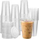 AOZITA 120 Sets - 16 oz Clear Plastic Cups with Lids, Disposable Cups With Straw Slot Lids for Cold Drinks, Milkshake, Smoothie, Iced Coffee and TO-GO Drinkings