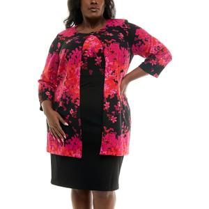 Danny & Nicole Women's Sleeveless Sheath Dress with Longline Jacket (22 Plus, Black multi)