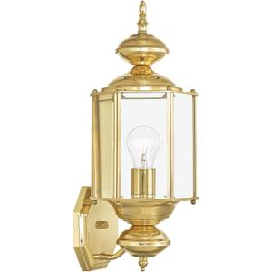 Livex Lighting 2006-02 Basics 1 Light PB Outdoor Wall Lantern, Polished Brass, 7"W x 17.5"H