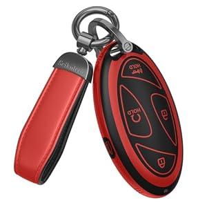 For Hyundai Key Fob Cover Accessories- Matte TPU Key Fob Cover with Leather Keychain for Ioniq 6 Grandeur GN7 KONA Elanrtra Sonata Tucson 2023 2024 2025 2026 Santa and More. (Matte Red, 5 Buttons)