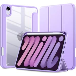 Mastten for iPad mini 7 Case A17 Pro, for iPad mini 7th/6th Generation Case 2024/2021 8.3 Inch with Pencil Holder, Hybrid Slim Clear Back Shell Cover Kids, Auto Wake/Sleep, Lavender