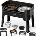 4-in-1 Elevated Slow Feeder Dog Bowls, 4 Height Adjustable Mess Proof Raised Dog Bowl Stand with No Spill Water Bowl, Stainless Steel Doggy Food Dish & Slow Feeder for Large Medium Small Pets (Black)