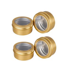 15 Pack 3 Oz Clear Window Round Aluminum Tin Cans Screw Top Metal Lid Aluminum Tin Jar Empty Lip Balm Tin Cans Cosmetic Storage Jars for Spices Candles Candies Gifts Arts Crafts,90ml(Gold)