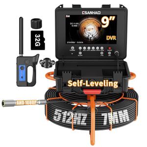 Sewer Camera with 512Hz Locator 100FT 7MM Drain Pipe Inspection Camera
Self-Leveling 32GB Card Borescope with light 9'' DVR 1080P 5X Zoom Distance Counter Drain Camera with Locator