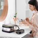 2 x Molutsody Clear Makeup Bag with Makeup Brush Bag, Clear Cosmetic Bags Travel Toiletry Bag, Portable Waterproof Cosmetic Organizer Storage Bag for Women (Black)