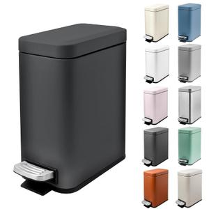 1.3 Gallon Slim Small Trash Can with Lid Soft Close, Stainless Steel Garbage Can for Bathroom Bedroom Office, Rectangular Step Trash Bin with Removable Inner Waste Basket (Black)