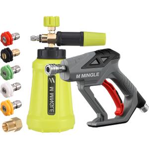 M MINGLE High Pressure Washer Gun Snow Foam Lance, 4000 PSI Cannon Foam Blaster Power Washer with 1/4" Quick Connector, Car Wash Foam Cannon Kit with 5 Pressure Washer Nozzle Tips, 1 Liter