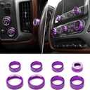 for Silverado Center Console Knob Cover Trim Ring Purple for Chevy Silverado/Suburban/GMC Sierra 2014-2018 Purple Interior Accessories 8pcs