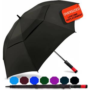 SIEPASA Golf Umbrella Large Automatic Open Extra Large Oversize Double Canopy Vented Umbrella Windproof Waterproof for Men and Women.(Black, 68", Red Handle)