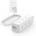 Surge Protector Power Strip with USB, TESSAN Ultra Thin Flat Plug 6 FT Extension Cord with 9 Outlets 3 USB(1 USB C), 1050 J Surge Protector Charging Station for Indoor,Office, Dorm Room Essentials (White)