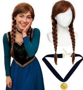 Swooflia Brown Braid Wig for Women & Cosplay Accessories - Convenient Set Includes Adjustable Wig Cap, Necklace, Cosplay Wig for Halloween, Costume, Party and Daily Use (Wig-11)