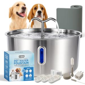 Dog Water Fountain Bundle, 7L Stainless Steel Large Dog Water Fountain | Double Faucet Design for Multiple Pets - Triple Filtration, Ultra Quiet Water Fountain | Includes Accessories and 3 Filters
