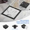 6 Inch Shower Drain Tile Insert Matte Black, Stainless Steel Square Floor Drain with 2 in 1 Cover, Shower Drain Flange, Hair Catcher