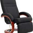 HOMCOM Manual Recliner Chair for Adults, Adjustable Swivel Recliner with Footrest, Padded Arms and Wood Base for Living Room, Black