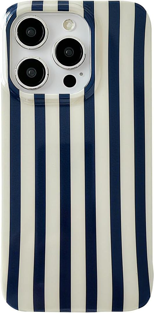 ZTOFERA for iPhone 14 Pro Max Case with Geometric Vertical Stripes,Cute Fashion Simple Line Pattern for Women Men,Soft TPU Slim Glossy Shockproof Case Cover(Navy Blue)