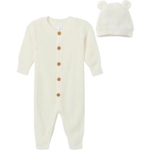 Modern Moments by Gerber Baby Sweater Knit Romper & Hat Set (3-6 Months, Ivory)