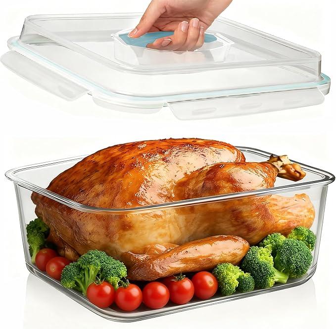 Hontent Large Glass Storage Containers with Lids 201 Oz Extra Large Big Airtight Glass Food Storage Containers for Rotisserie Chicken Watermelon Leftovers Marinade Turkey, BPA Free, Dishwasher Safe