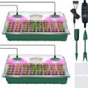 YAUNGEL Seed Starter Tray with Grow Light, Seed Starter Kit with Timing Controller Adjustable Brightness,80 Cells Seed Starter Tray for Indoor Planting with Humidity Domes Heightened Lids 2 Pack (Green)