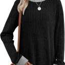 Sampeel Womens Tops Long Sleeve Shirts Lightweight Sweaters Loose Fit Crewneck Color Block Fall Fashion Outfits (X-Large, Black)