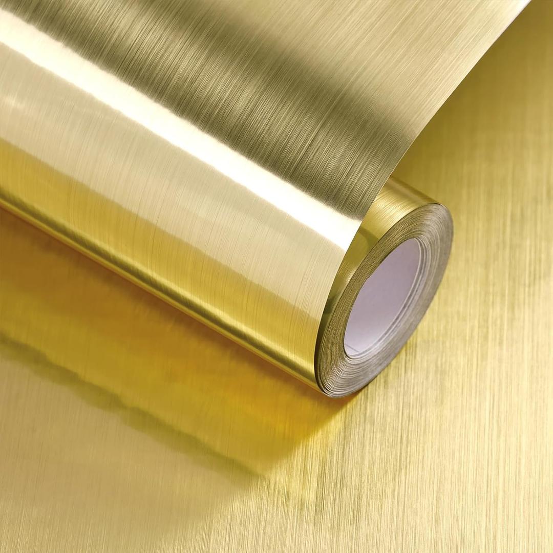 Gold Metallic Contact Paper Peel and Stick Countertop Contact Paper Self-Adhesive Waterproof DIY Decor Wallpaper for Shelf Liner Fridge and Cabinets A Set of 23.6"x240"